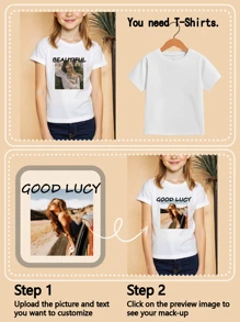 Customized Tween Girls T-Shirt, Spring/Summer, Personalized Design With Photo/Pattern/Logo Print, Suitable For Team/Outdoor/Class Uniforms, Short Sleeve Shirts, Gifts For Holidays & Birthdays - White - View 4