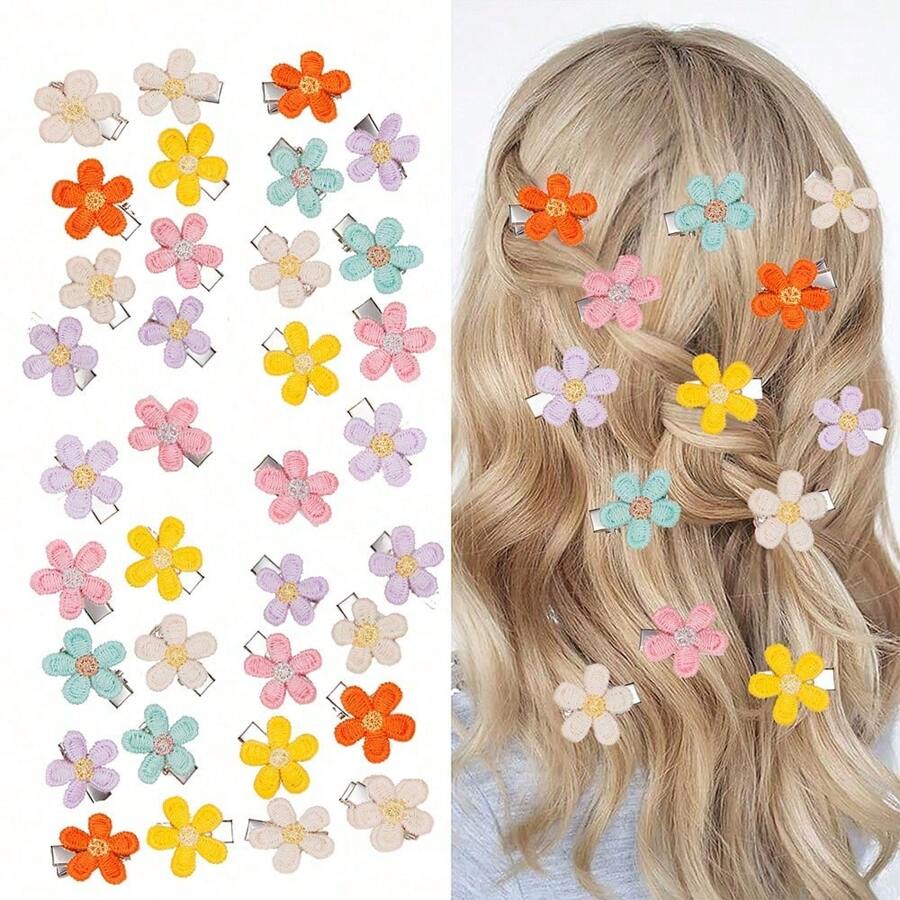 10/15/20 件多色编织网雏菊花发夹，可爱女孩发饰，甜美发型装饰 - 彩色 - 查看 1