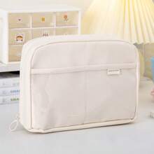 Simple Color Wide-Open Pencil Bag Pen Case 12 Compartments Oxford Fabric Storage Pouch For Stationery School Student , Back To School Gifts