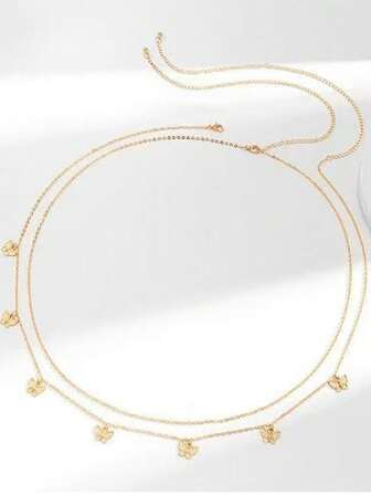 1pc Double Layered Exquisite Butterfly Fringe Waist Chain Body Chain, Sexy Beach Jewelry For Summer, Europe And America Style