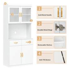 Mobile da cucina VOWNER con piano di lavoro, credenza da cucina con 4 ante, vetrina, credenza con ripiani regolabili, 80 x 40 x 180 cm, per cucina, soggiorno, ufficio, sala da pranzo - Bianco - Visualizzare 6
