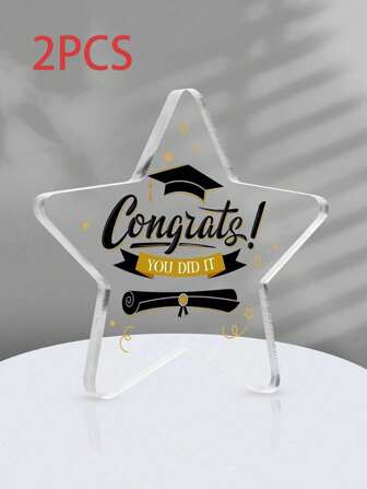 1/2 件，毕业帽五角星透明亚克力家居桌面摆件，学生送给老师的完美礼物，开学季和教师节的特别礼物，斋月专用（表面有一层薄膜需要撕掉，字母不是印反的，请正确放置）