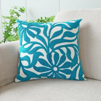 1 件花卉植物刺绣帆布靠垫套