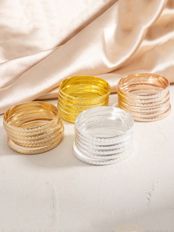 6 قطع أساور بناتية أنيقة منقوشة بزخارف زهرية مذهبة