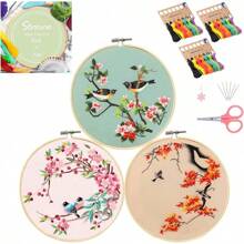 Santune Embroidery Kit,3 Sets Cross Stitch Kits For Beginners,Needle Point Needlepoint Kits For Adults With Cute Flowers And Clear Instructions - Cut Bird Series - 查看 1
