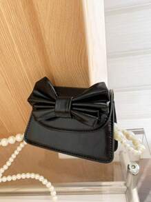 Girls' Bowknot Mini Crossbody Bag With Pearl Chain - 822#Black - View 1