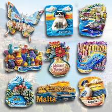 1pc Resin Mediterranean Monaco, Malta, Croatia, Algeria, Albania, Slovenia Fridge Magnet, Seagull Butterfly Storage Jar Decor, Meaningful Creative Gift For Home Office Bedroom Kitchen Cabinets - Multicolor - View 2