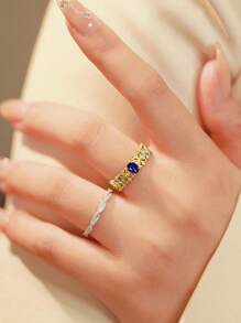 GAGAFEEL 1 pièce Bague vintage en argent sterling S925 élégante et de niche avec saphir. Accessoire de bijouterie élégant, fin et exotique pour femme/petite amie/amie/amante/meilleure amie