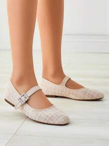 Royal Fashion Women's Checked Ballerinas With A Buckle And Strap Riffos Stylish High Heels - Beige - View 2
