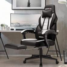 BOSSIN Gaming Chair with Footrest and Massage 400lb Weight Capacity, Big and Tall Gaming Chair for Adults, Ergonomic Heavy Duty Gaming Chair with Large Size Seat and High Back - Blanco - Ver 2