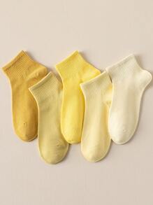 1/5 Pairs Solid Color Yellow & Green Comfortable Moisture-Wicking Short Socks For Women, Suitable For Home, School, Sports, Running In Spring/Summer, Easter - Multicolor - View 11