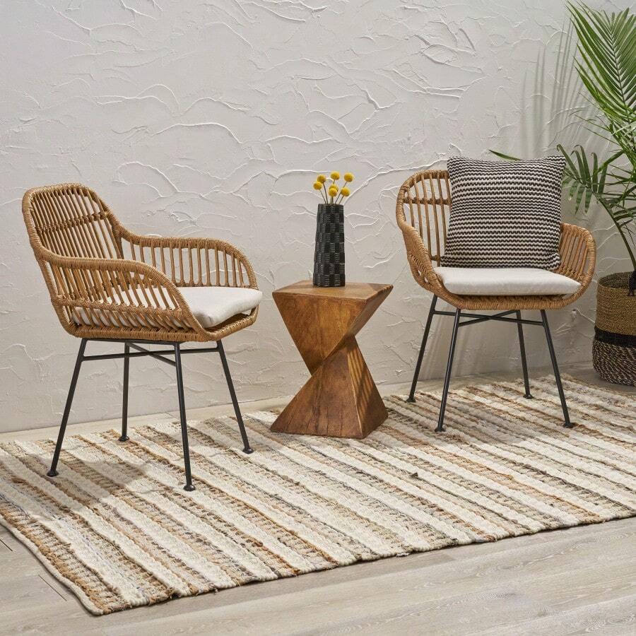 Rodney Woven Faux Rattan Chairs With Cushions Set Of 2