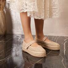 Mary Jane Espadrilles With Rope Platform Sole - Beige - View 2