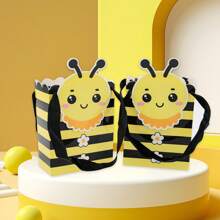 5pcs Creative Cartoon Bee Style Gift Bag With Handle, Yellow And Black Striped Design, Party Packaging Bag, Cartoon Bee Design, Durable Storage Paper Bag, Bee Party Decoration Suitable For Party Gifts, Birthdays, Weddings, Etc