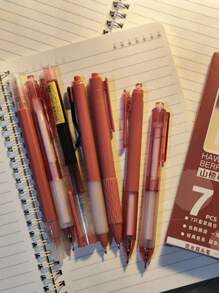 MOKA 7pcs/Set Of High Color Value Retractable Ballpoint Pen - Fast Drying Ink, 0.5mm Nib For Japanese Practice Back To School, Suitable For Returning Students, Office, Teacher Pens, Best Gifts, Surprise Gifts - Multicolor - View 8