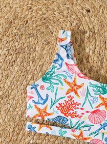 Cute Ocean Design Young Girl Bikini Set - Multicolor - View 4