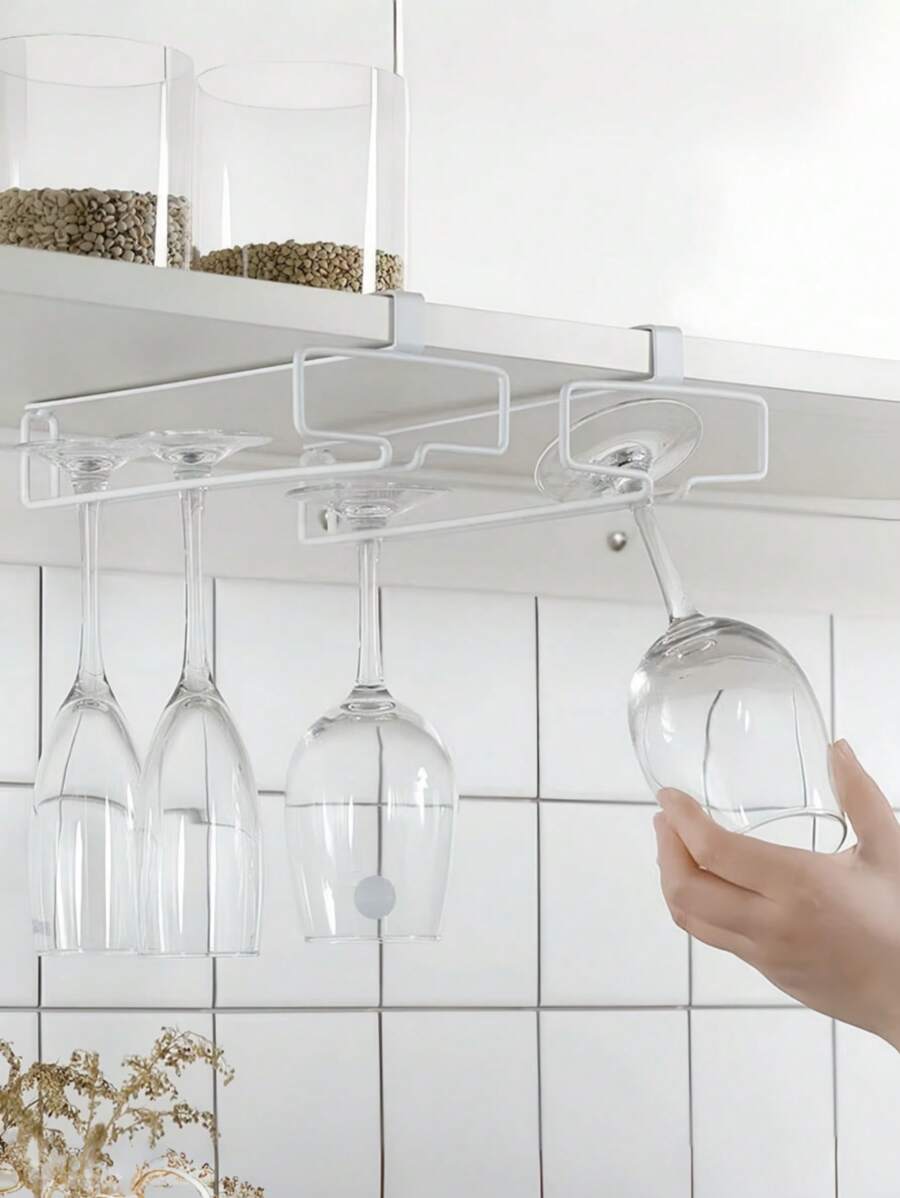 1 pieza Soporte colgante creativo para copas de vino, estante portavasos de metal para almacenamiento de copas sin necesidad de taladrar