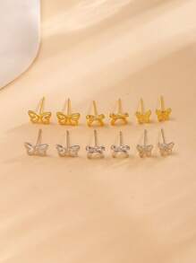 6pcs/Set Delicate Butterfly Shaped Stud Earrings Fashion Versatile For Daily Wear
