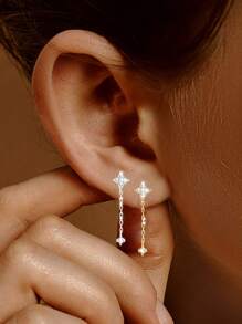 1PC 925 Sterling Silver Four Leaf Clover Earrings Zirconia Flower Earrings For Women