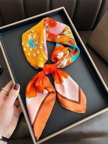 1pc 2025 Floral Pattern Silk Scarf Square, High-End Fashion Printed Neckerchief, Versatile, Retro Korean Style For Women Bandanas Head Bandana Hair Scarf Fall Winter Headbands For Women Hair Band Hair Accessories For Women For Vacation Outfits Woman