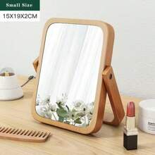 CASEGRACE 1 pieza Espejo de maquillaje de escritorio de madera - Ajustable, espejo de vanidad plegable HD con marco de madera natural, opción de montaje en pared o mesa, ideal para decoración del dormitorio y sala de estar, regalo de cumpleaños perfecto