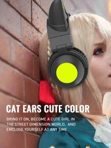 Cat Style Gaming Headset With Colorful LED Lights, Long Playback, With Microphone, Foldable, With Deep Bass, HiFi Stereo Suitable For Tablets And Mobile Phones