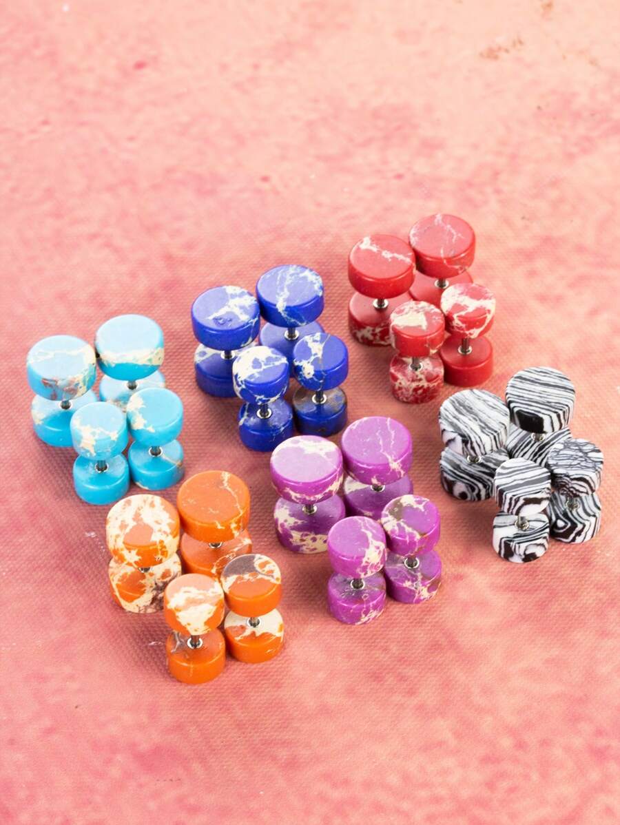 1 对彩色多色圆形绿松石耳钉