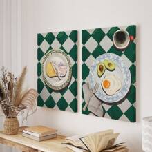 2pcs/Set, Canvas Hanging Painting, Framed Decorative Painting, Poster, Wall Art, Chic Butter And Egg Breakfast Canvas Art, Waterproof Kitchen Decorative Poster For Dining Room, Living Room, Bedroom - Perfect Gift For Home Decor Gifts Birthday Graduation