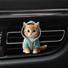 3pcs Cute Cat Car Ventilation Air Freshener Clip - Creative Hoodie Cat, Milk Tea Cat, Bell Cat Designs, 2D Acrylic Car Ventilation Decoration Clip, Comes With Aromatherapy Sheet, Deodorization + Random Scents, Car Air Freshener, Car Interior Decoration, Perfect Gift For Family And Friends