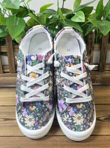 女士春季花卉时尚水果花卉印花休闲舒适轻便柔软一脚蹬圆头乐福鞋，加大码