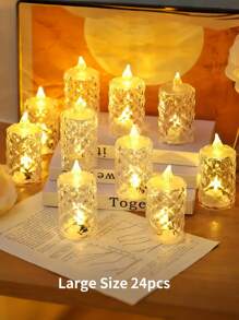 24 piezas de velas LED sin llama con efecto de llama parpadeante, incluye baterías, adecuadas para Navidad, Día de San Valentín, Ramadán, Pascua, bodas, recepciones de bodas (amarillo) - transparente - Ver 19