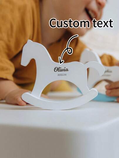 1pc Custom Carved Wooden Rocking Horse Figurine, Personalized Decor For Children's Room, Unique Gift For Baby Boys And Girls, Home Decoration, Miniature Furniture Photo Prop, Best Birthday Present, Multi-Functional, Ornamental, Letter, Stylish, Modern, Colorful, Cute, Adorable, Casual, Custom, Personalized, Unique, Customized, Baby Gifts, Ideal Gifts For Him, Ideal Gifts For Her, Son, Daughter Back To School,Customized Nursery Decor,Warm Ambience,Christmas Gift Supplies