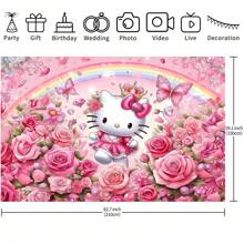 Sanrio 1 Pezzo di Licenza Bandiera Decorativa di Sfondo per Feste di Compleanno a Tema Cartone Animato con Gatto Bianco, Rosa e Arcobaleno, Perfetto Elemento Decorativo per Decorazione di Camera da Letto, Doccia, Foto, 210x150x100/100x75 cm