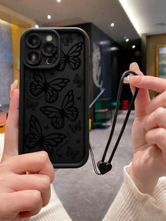 1 件黑色蝴蝶设计相机镜头保护壳，带防震孔，适用于 11 Pro Max/12 Pro Max/13 Pro Max/14 Pro Max/15 Pro Max/16 Plus/16 Pro Max、Redmi、OPPO/Realme、VIVO、Infinix、Honor、MOTO、One Plus 防水防摔防刮