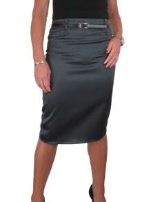 Paulo Due Stretch Satin Pencil Skirt - Dark Grey - View 1