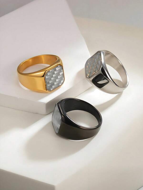 1 pieza Nuevo anillo de acero inoxidable para hombre, con elemento de fibra de carbono incrustado, accesorio minimalista