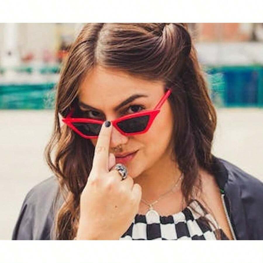 Gafas De Sol De Ojo De Gato Cateye Pequeño Cuadrado Sombra Mujeres Moda Vintage Gafas - Rojo/Humo - Ver 1