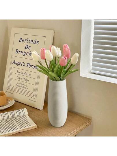 1pc Moderne Wit Herringbone Vase, Monobloc Material, Bedroom, Office, Living Room, Cabinet ation, Great Holidays Presents Birthday Graduation Home Room Flower Vase Glass view 9