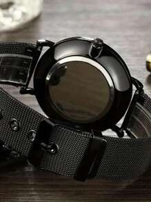 2 unidades Reloj de cuarzo sencillo con escala de malla de moda para hombre y 1 cartera de negocios para hombres