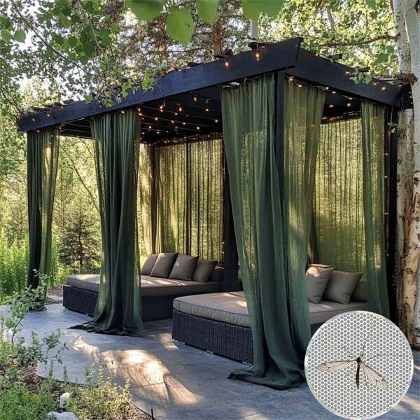 1pc Adjustable Sheer Outdoor Curtain, Breathable Mesh Voile Curtain With Rod Pocket, Suitable For Patio, Cabana, Backyard, Porch And Gazebo Decor, Also Applicable For Indoor Mosquito Net, Wedding Venue Decoration