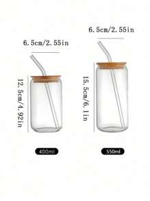 1pc 550ml Or 400ml Clear Straw Bottle, Modern Glass Coffee Cup For Home, Office - Clear - View 2