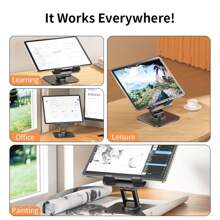 1pc Tablet Stand Suitable For IPad, Mobile Phone Holder, Foldable Rotatable Desktop Office Stand, 3-Axis Adjustable, Large Square Metal Base, Plastic Panel, Portable Travel Stand
