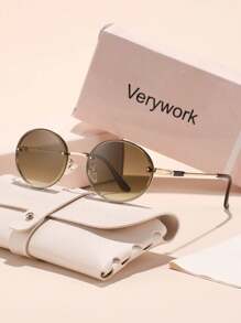 Verywork 1 件椭圆形经典复古优雅 Ins 风格品牌设计女士时尚眼镜，适合驾驶户外休闲活动约会服装时尚配饰，适合夏季海滩度假、户外、旅行 - 彩色 - 查看 3