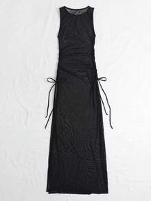 欧洲风格纯色比基尼罩衫沙滩裙度假黑色夏季 - 黑色 - 查看 3