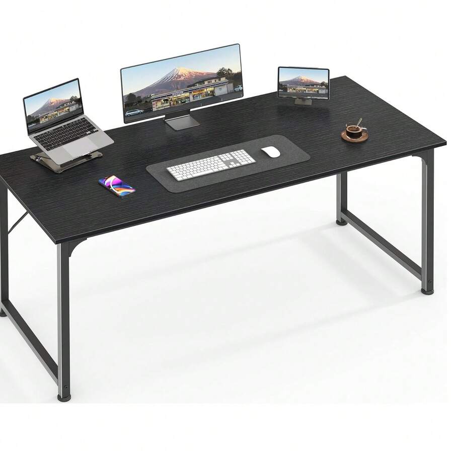 Computer Desk, 55 Inch Office Desk, Gaming Desk With Storage, Writing Desk Work Desk For Home Office, Study, Modern Simple Desk, Large Legroom, Metal Frame, Black - Black - View 1