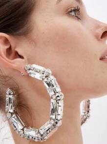 Cuier 1 paire de boucles d'oreilles créoles en argent pour femmes, boucles d'oreilles de rue avec des strass brillants