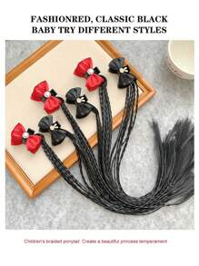 Postiche de queue de cheval tressé en cheveux synthétiques pour enfants avec accessoire nœud papillon. Extensions de cheveux tressées clip-in résistantes à la chaleur pour enfants