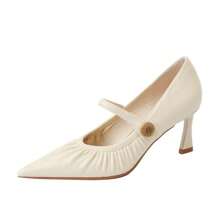 Zapatos Mary Jane de tacón de aguja para mujer, tacón medio, punta cerrada, sin cordones, para boda, vestido de oficina