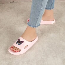 Women Summer Slippers, Indoor & Outdoor, Bathroom, Shower Sandals, Men's Summer Slippers, Couple Style Cartoon Slippers, Black, White, Pink Slippers - Dark Butterfly Pink - View 4