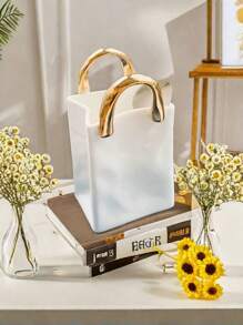 1pc Rinkle Paper Bag Vase, Square Wide-Mouth Pleated Vase, Unique White Matte Vase, Simple Bohemian Style Vase, Flower Arrangement, Table Decoration, Home Office Bookshelf Decoration, Suitable For Home Decoration, Bedroom Decoration, Office And Students, The Best Christmas Gifts,
